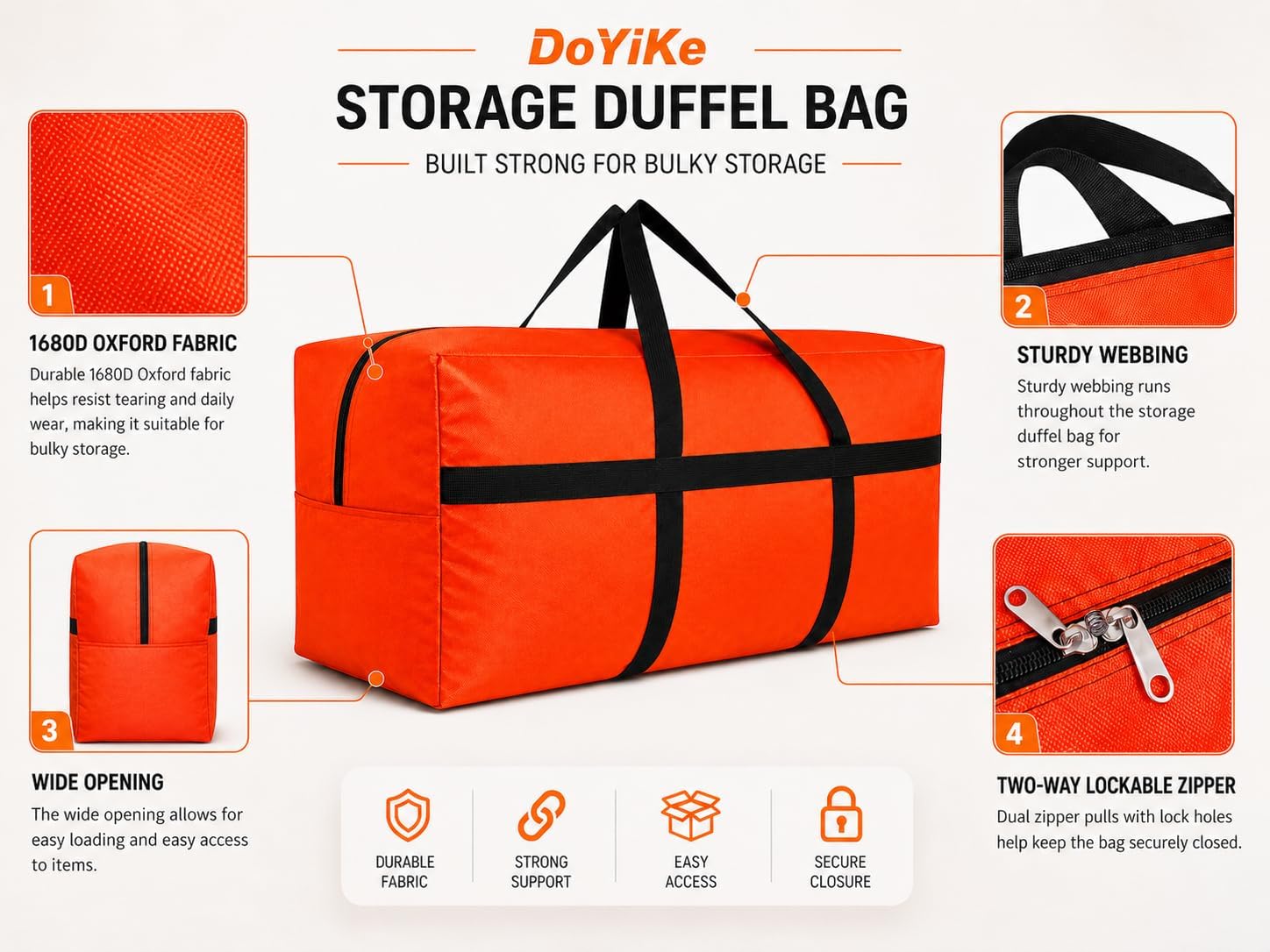 130L Extra Large Foldable Storage Duffle Bag in Black