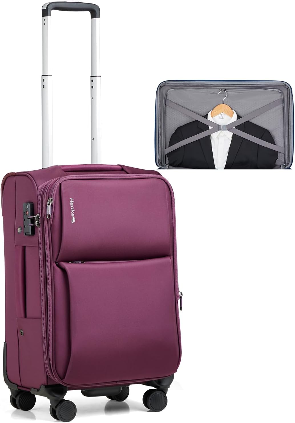 16 Inch Underseat Cabin Suitcase with Spinner Wheels and Combination Lock