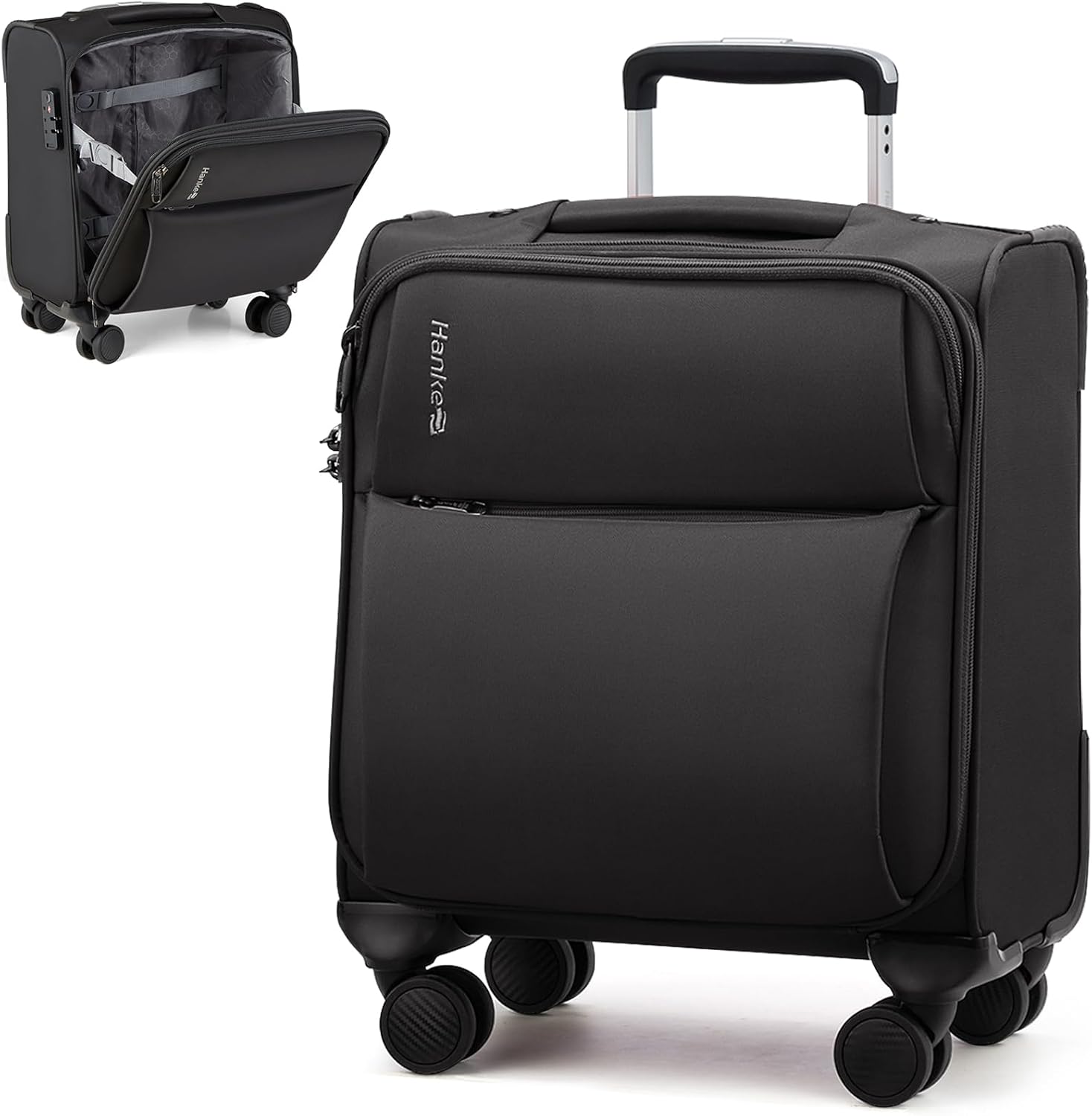 16 Inch Underseat Cabin Suitcase with Spinner Wheels and Combination Lock