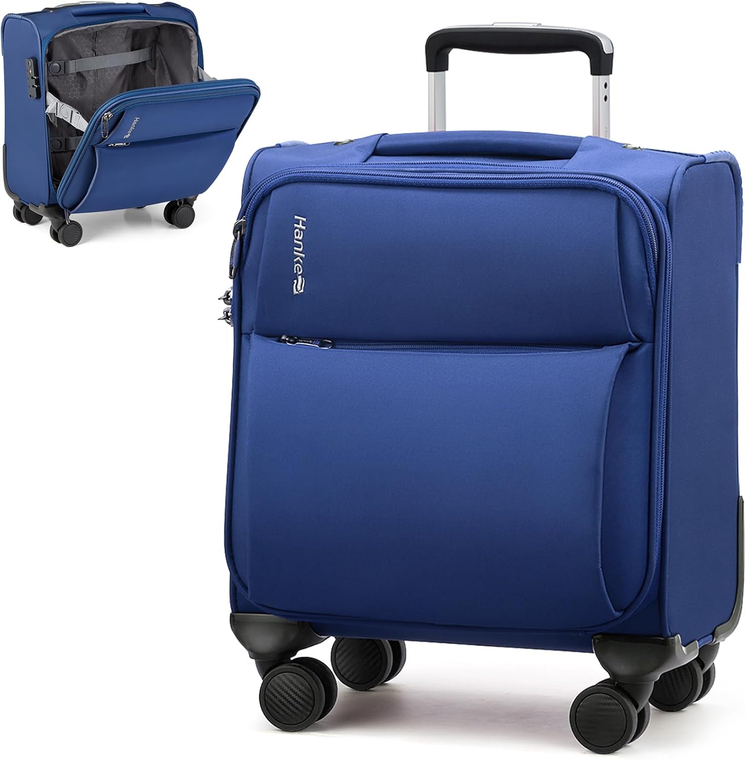 16 Inch Underseat Cabin Suitcase with Spinner Wheels and Combination Lock