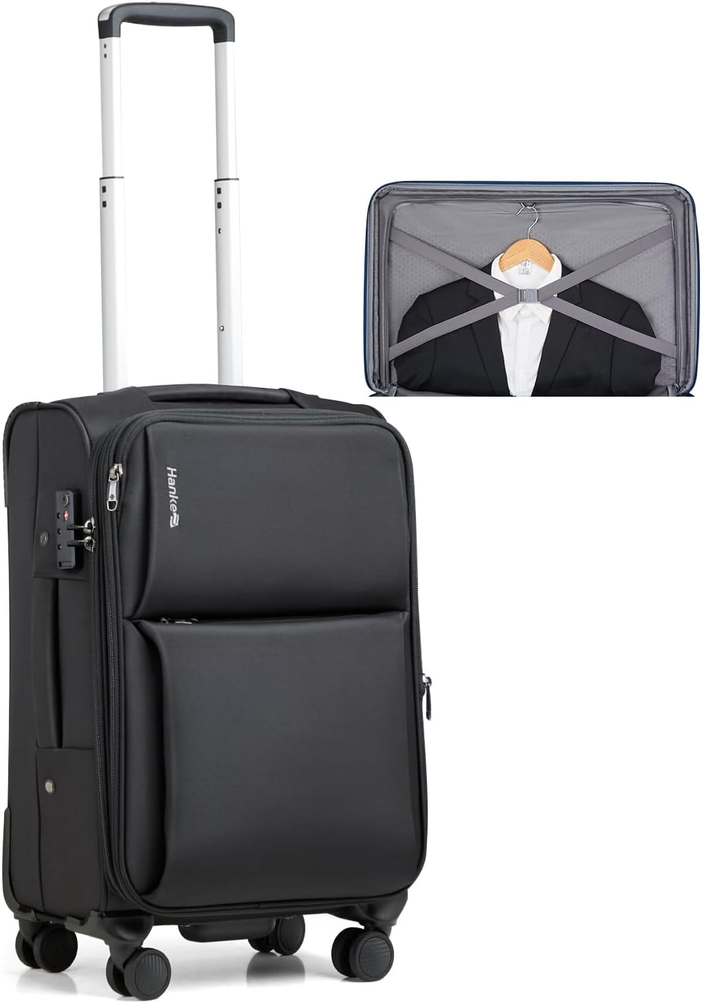 16 Inch Underseat Cabin Suitcase with Spinner Wheels and Combination Lock