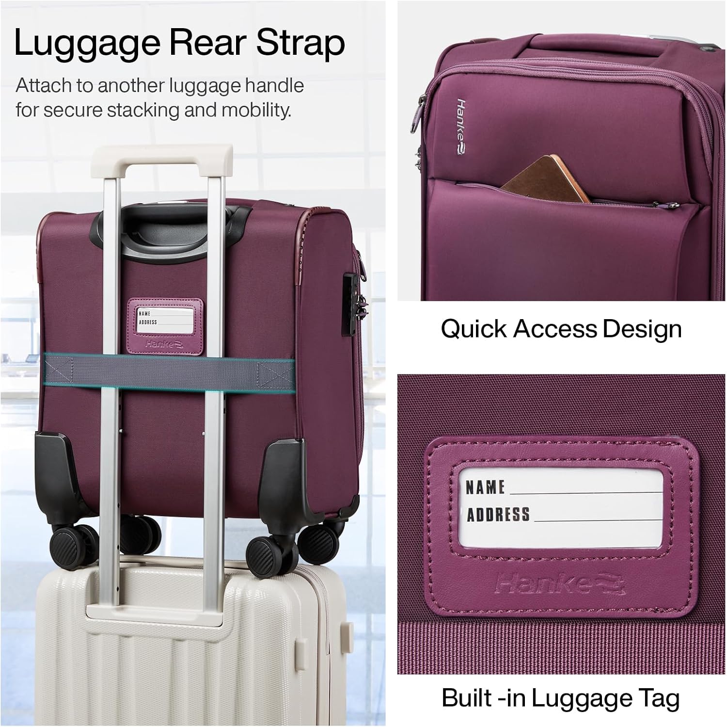 16 Inch Underseat Cabin Suitcase with Spinner Wheels and Combination Lock