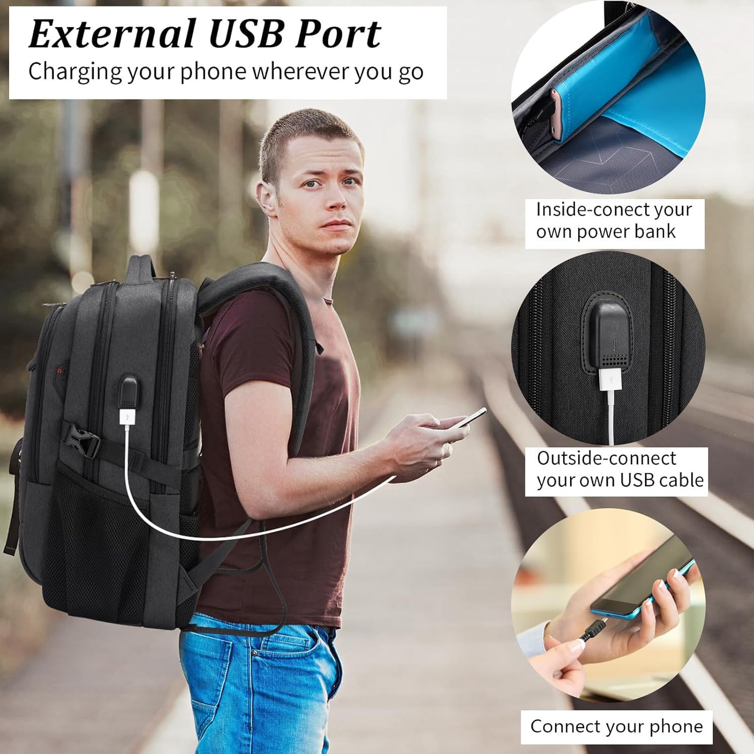 17 Inch Laptop Backpack with USB Charging Port, Water Resistant