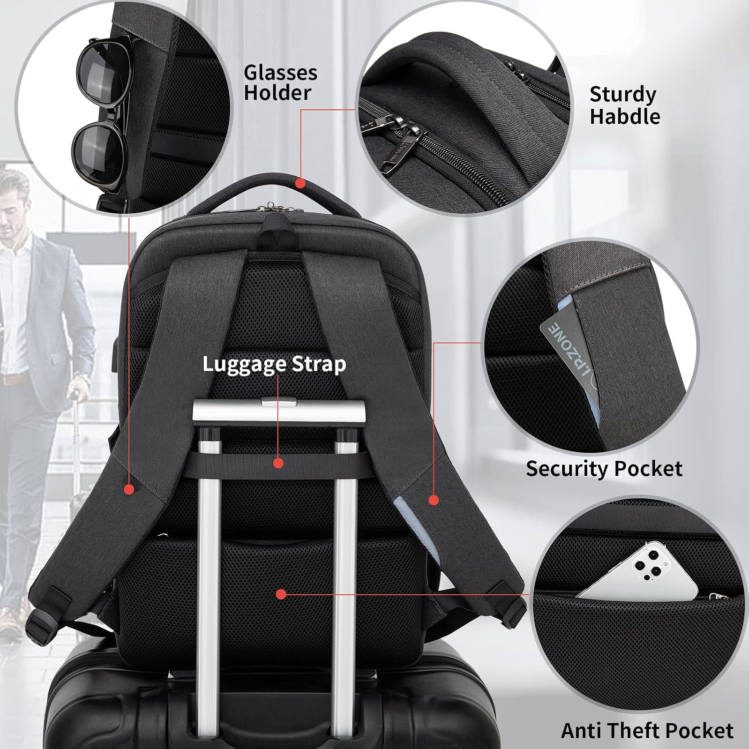 17 Inch Laptop Backpack with USB Charging Port, Water Resistant