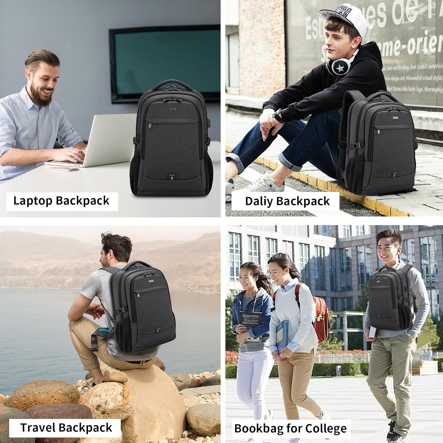 17 Inch Laptop Backpack with USB Charging Port, Water Resistant