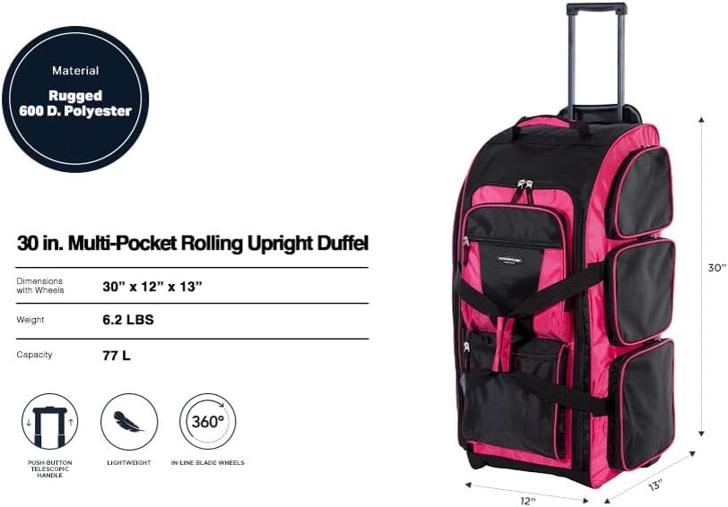 30 Inch Multi Pocket Upright Rolling Duffel Bag