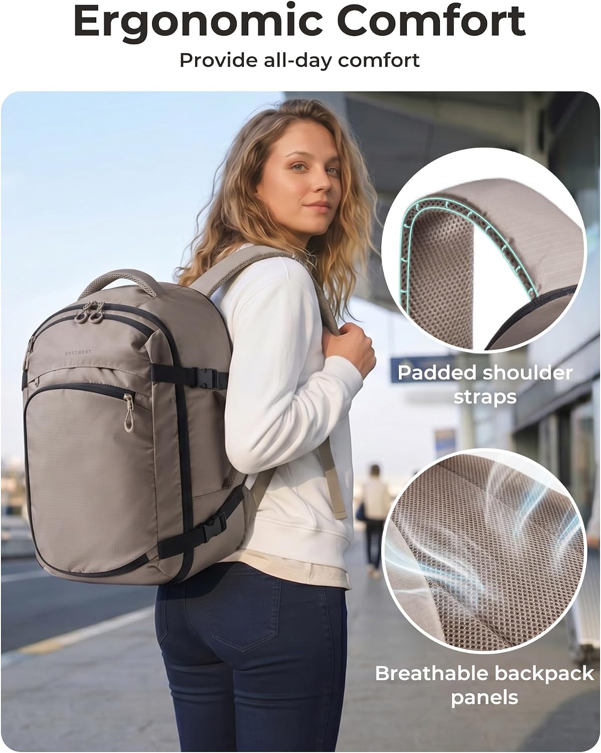 35L Cabin Travel Backpack with Wet Pocket, Fits a 17 Inch Laptop, Beige