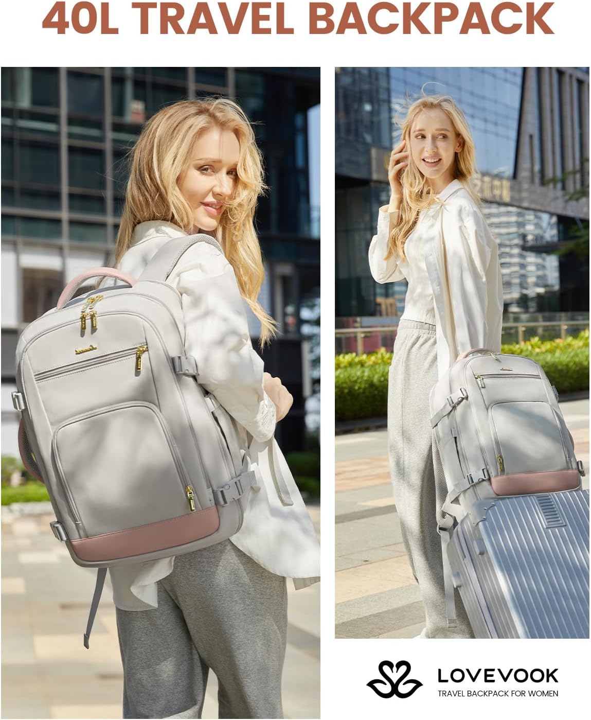 40L Cabin Travel Backpack for Women, Fits a 17 Inch Laptop
