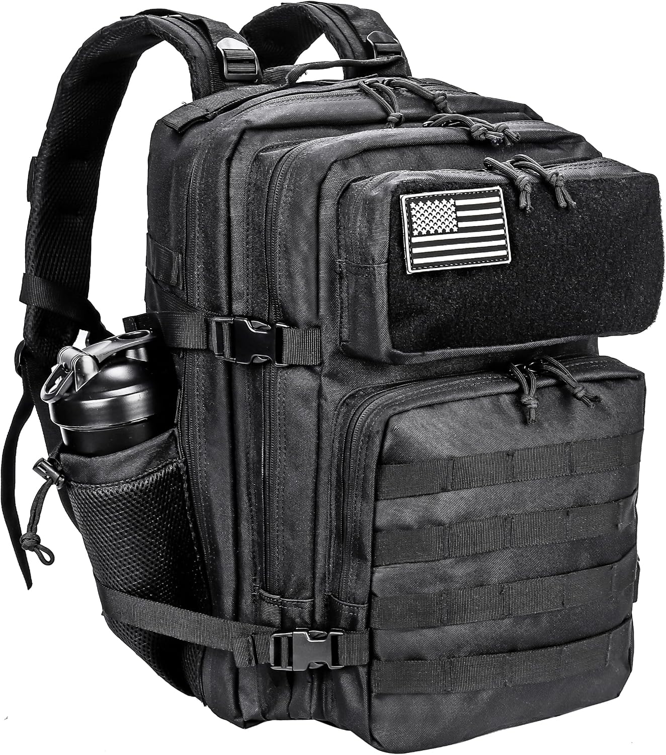 45L Military Style Tactical Rucksack with Molle System, Black