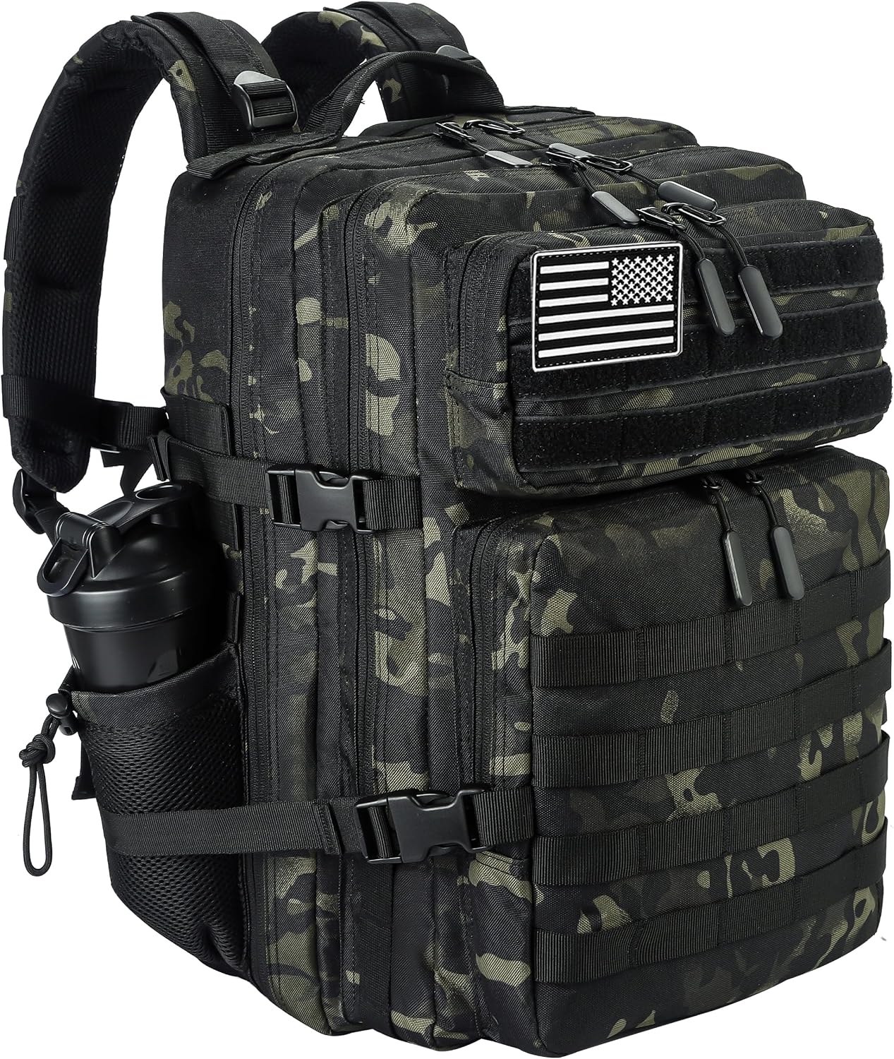 45L Military Style Tactical Rucksack with Molle System, Black