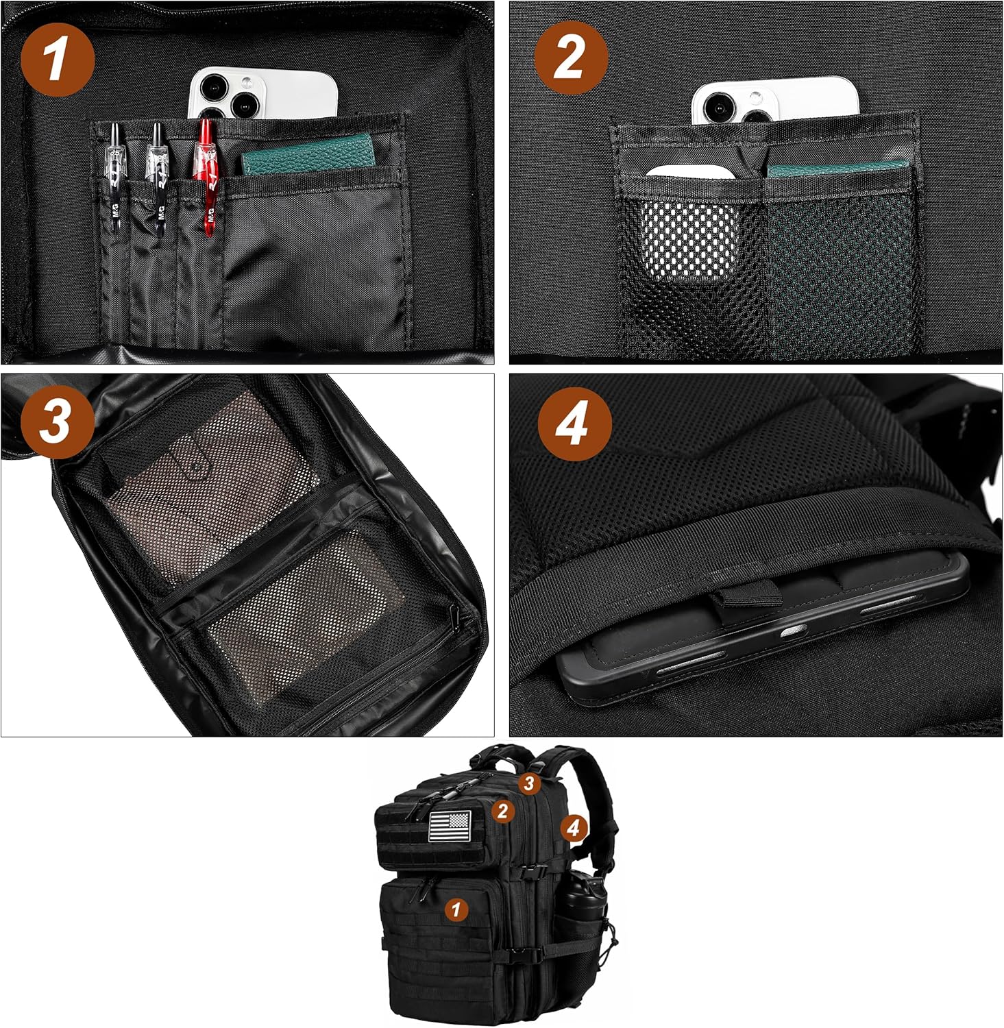 45L Military Style Tactical Rucksack with Molle System, Black