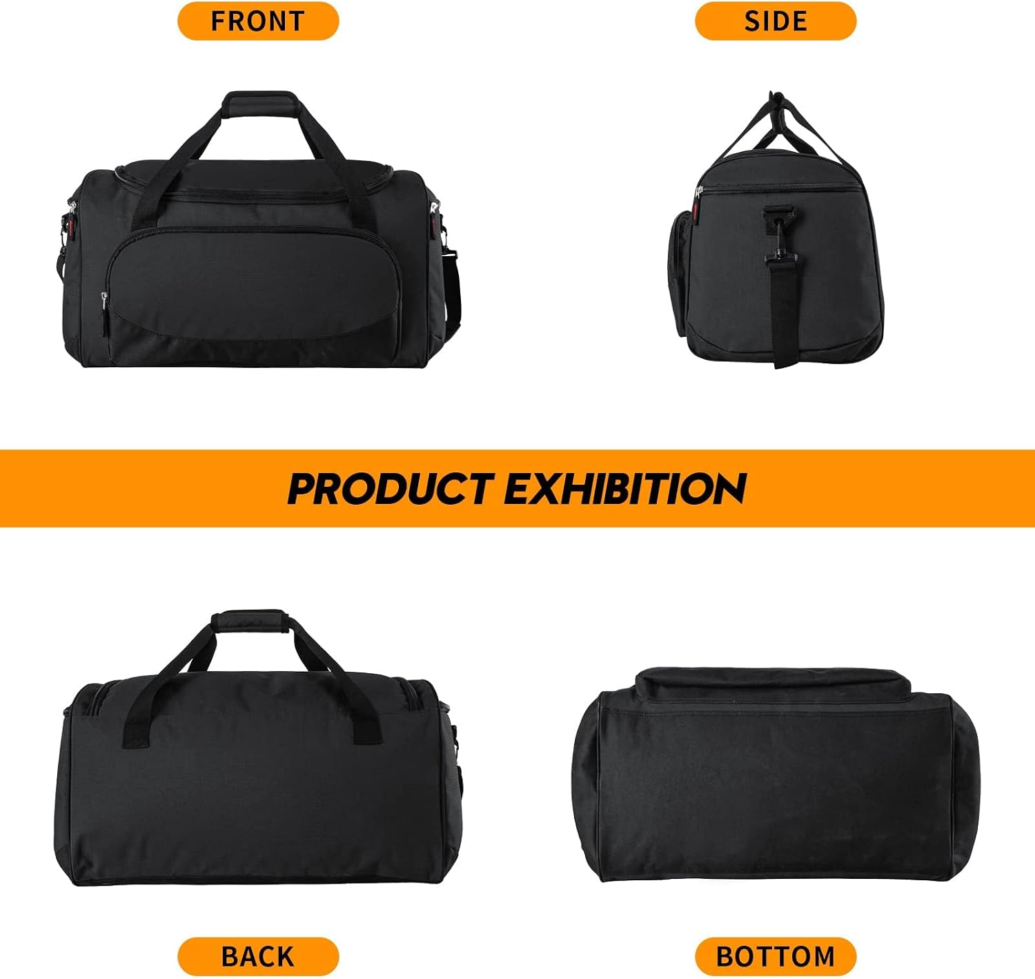 50L Gym and Travel Duffle Bag in Black with Multiple Pockets