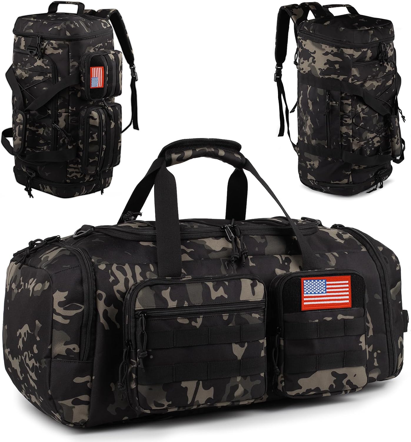50L Tactical Gym and Travel Duffle Bag, 3 in 1, Water Resistant