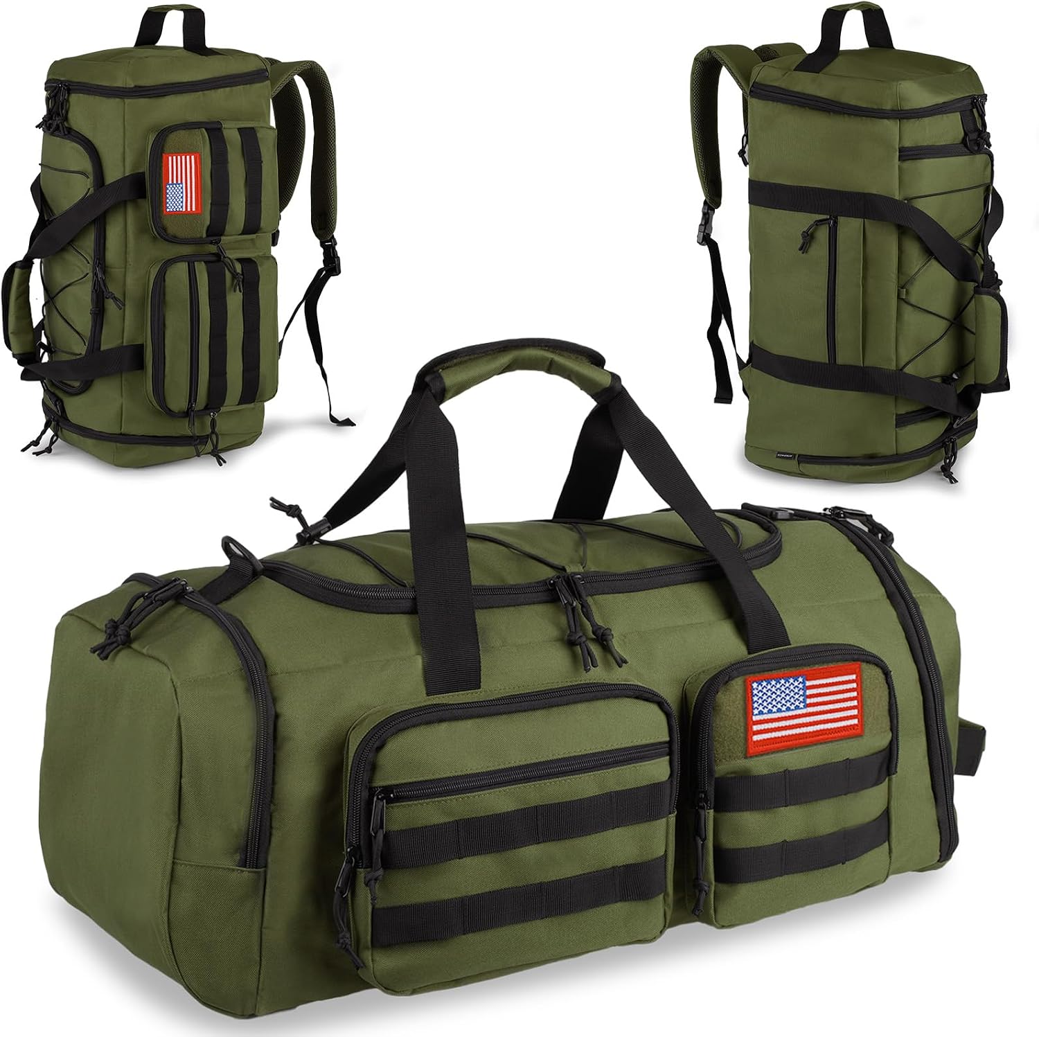 50L Tactical Gym and Travel Duffle Bag, 3 in 1, Water Resistant