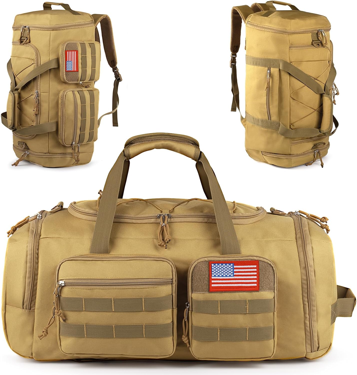 50L Tactical Gym and Travel Duffle Bag, 3 in 1, Water Resistant