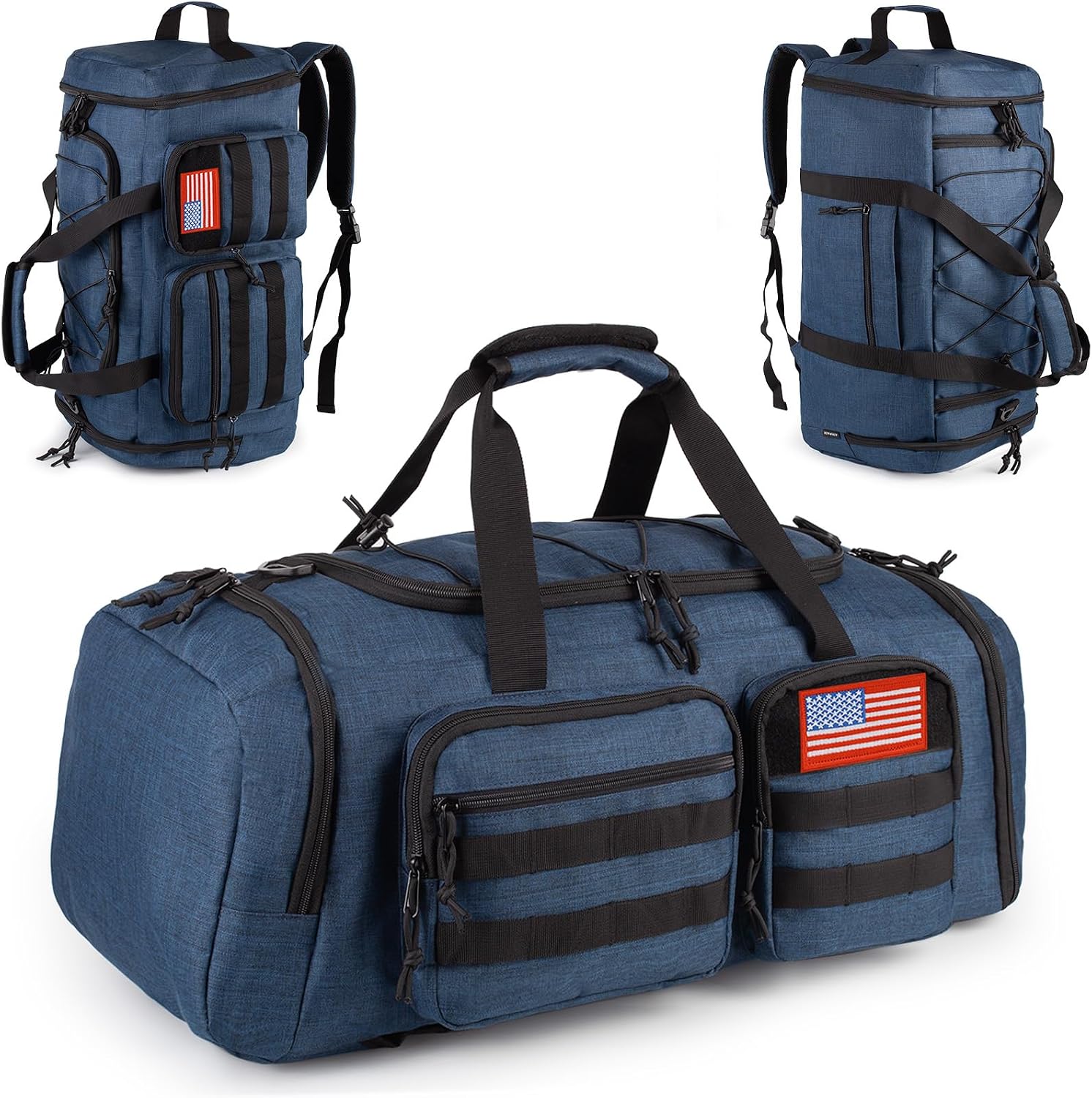 50L Tactical Gym and Travel Duffle Bag, 3 in 1, Water Resistant