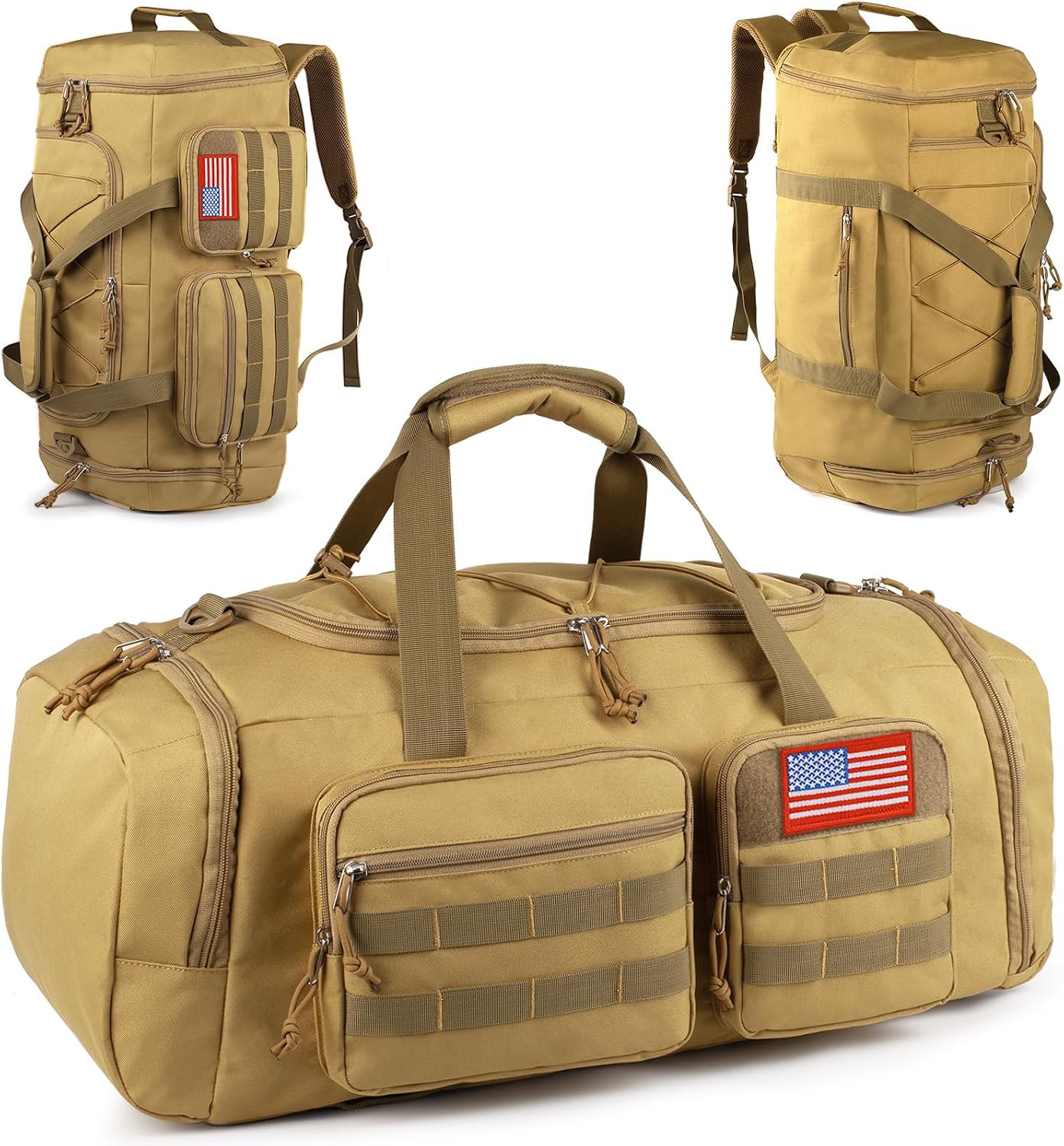50L Tactical Gym and Travel Duffle Bag, 3 in 1, Water Resistant