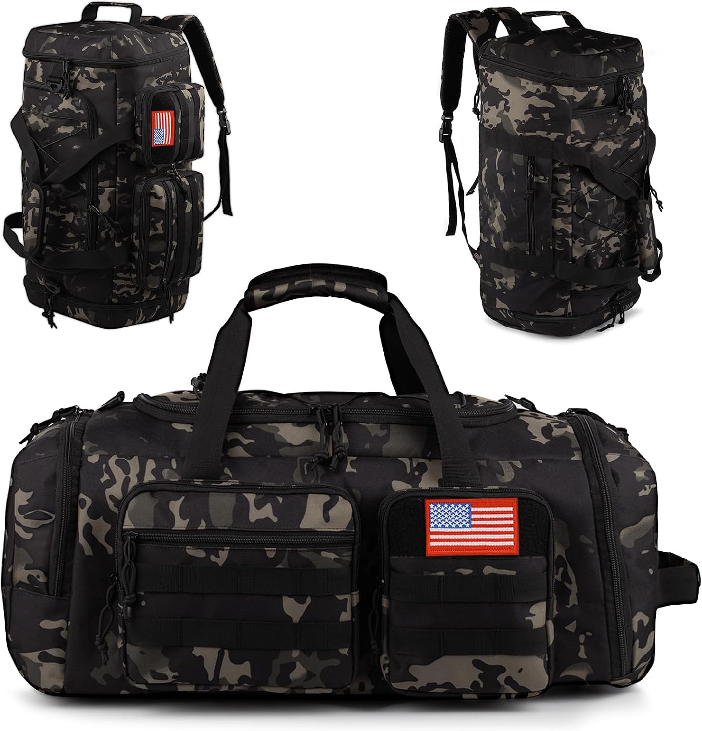 50L Tactical Gym and Travel Duffle Bag, 3 in 1, Water Resistant