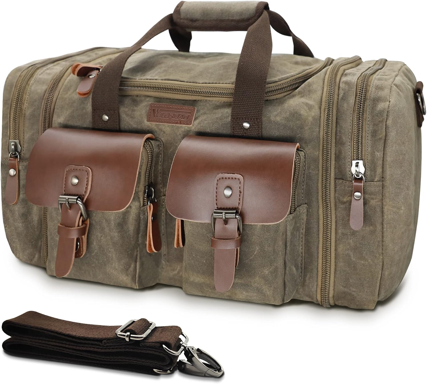 50L Waxed Canvas Weekender Duffle Bag for Overnight Travel