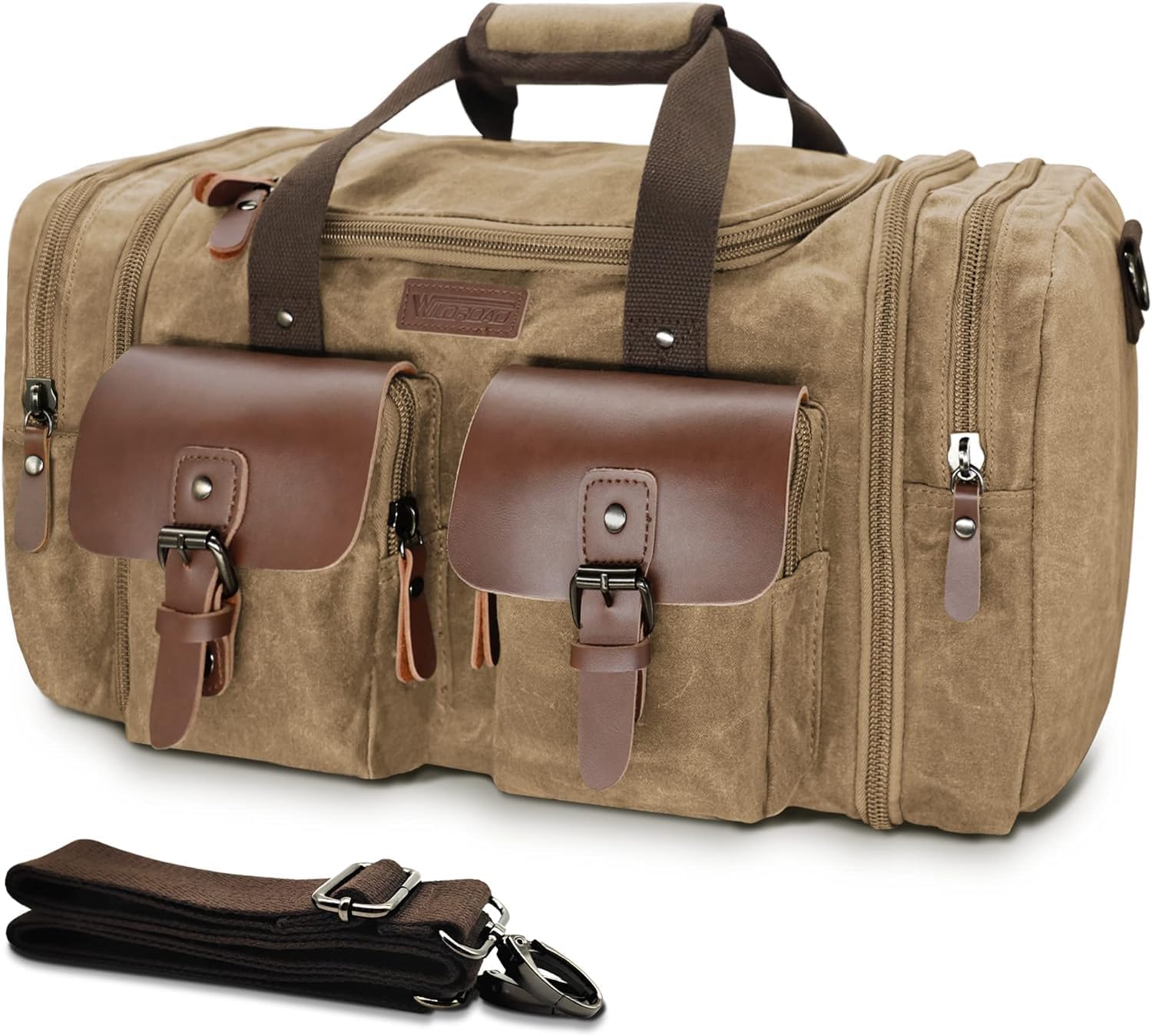 50L Waxed Canvas Weekender Duffle Bag for Overnight Travel