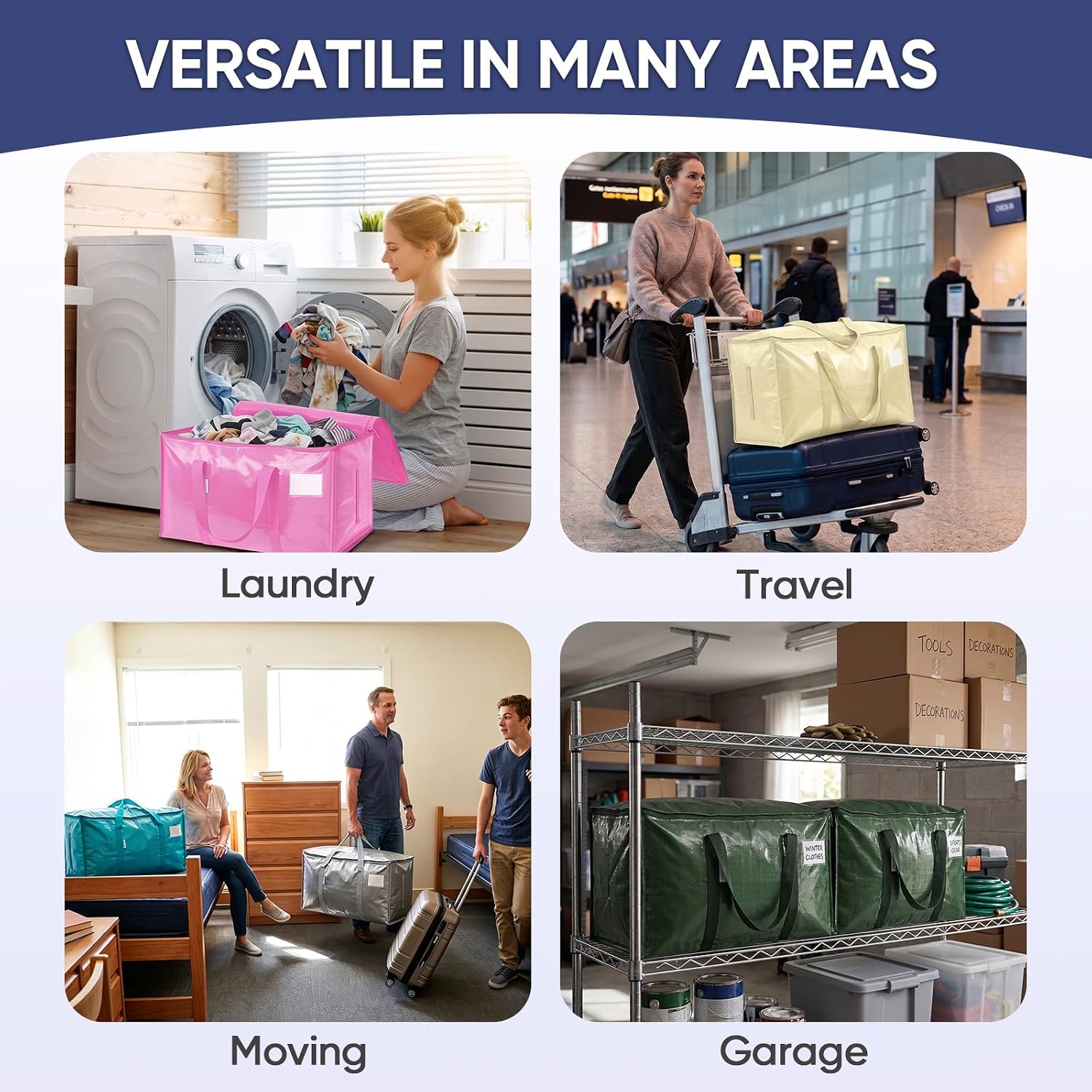 6 Pack Extra Large Moving and Storage Bags, Heavy Duty