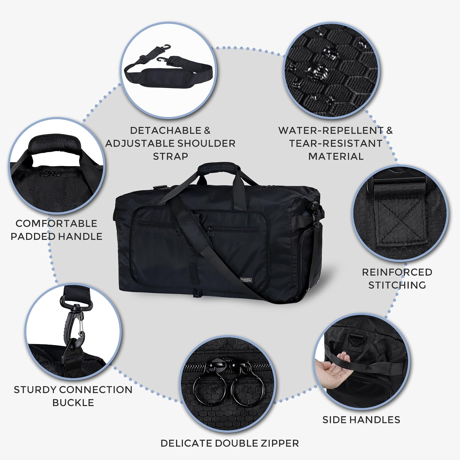 65L Foldable Travel Duffle Bag with Shoe Compartment