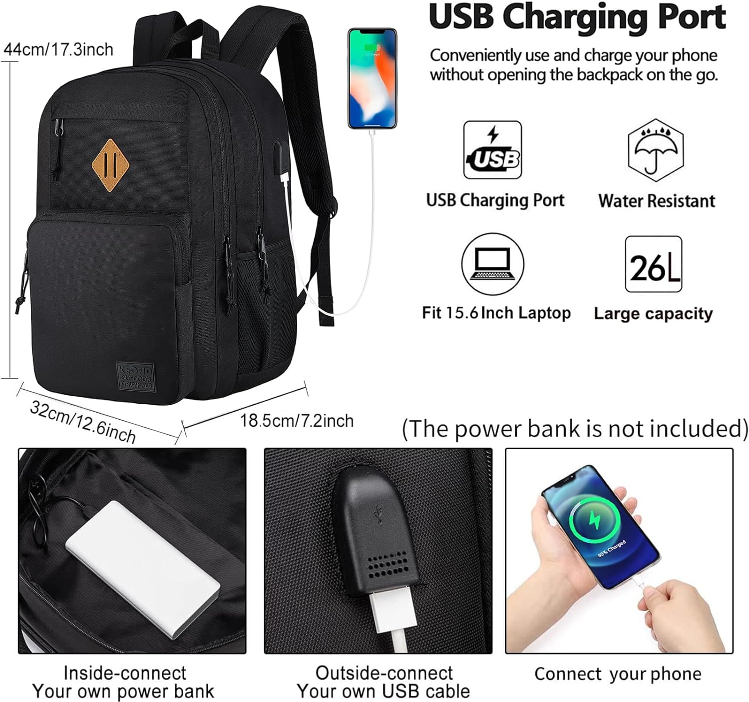 Anti Theft Laptop Backpack with USB Charging Port for Work and College