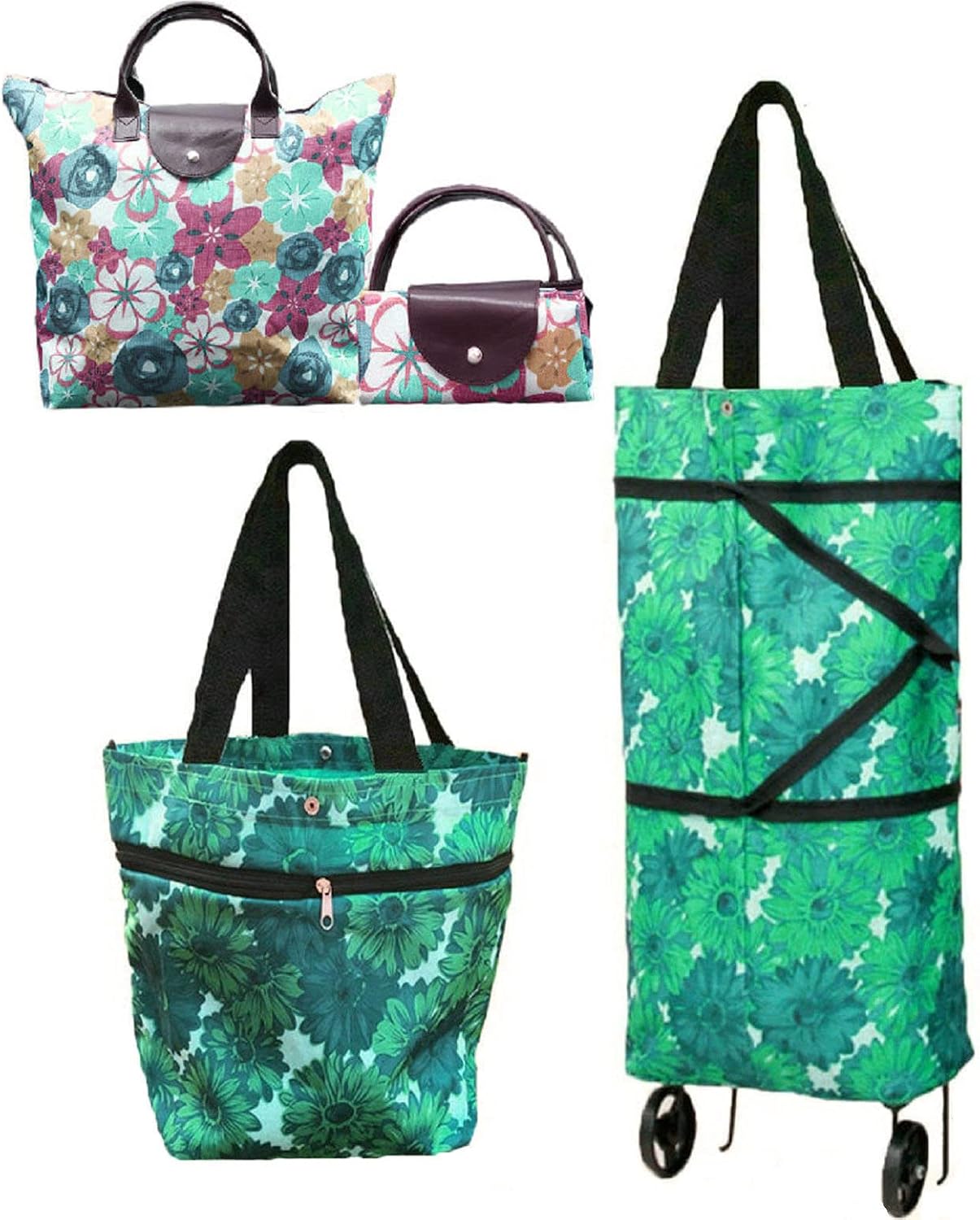 Collapsible Shopping Trolley Bag with 360 Degree Swivel Wheels