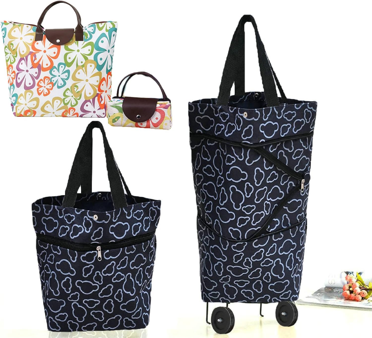 Collapsible Shopping Trolley Bag with 360 Degree Swivel Wheels