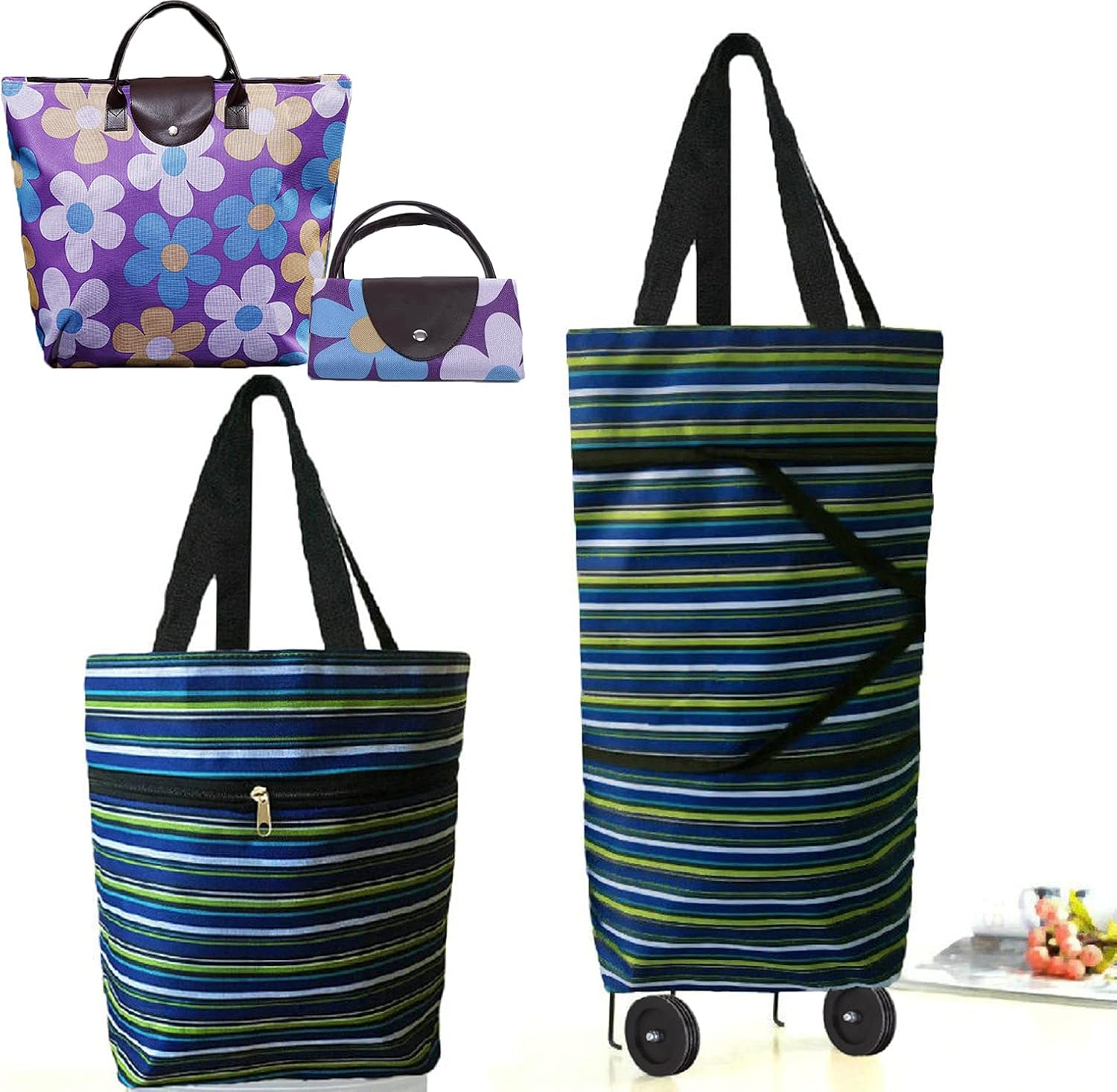 Collapsible Shopping Trolley Bag with 360 Degree Swivel Wheels