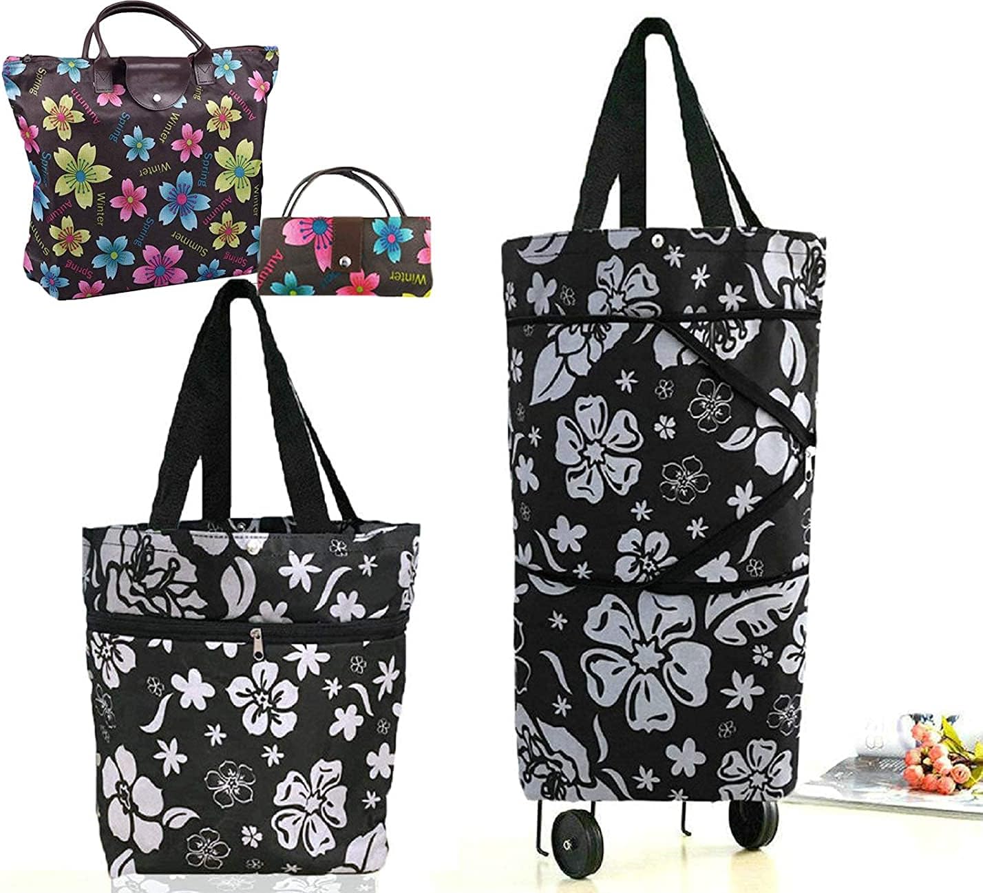 Collapsible Shopping Trolley Bag with 360 Degree Swivel Wheels