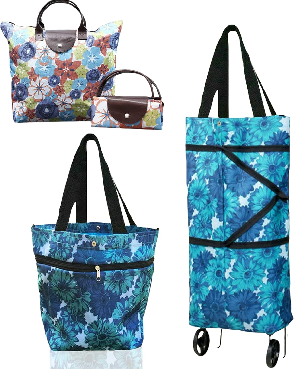Collapsible Shopping Trolley Bag with 360 Degree Swivel Wheels