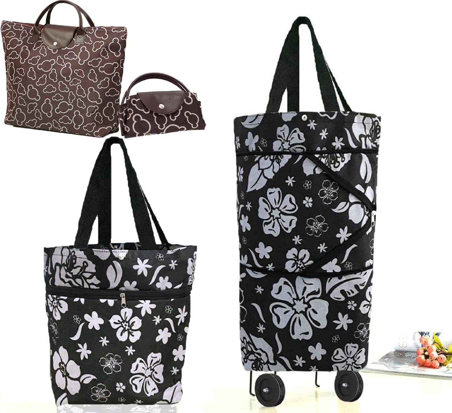 Collapsible Shopping Trolley Bag with 360 Degree Swivel Wheels