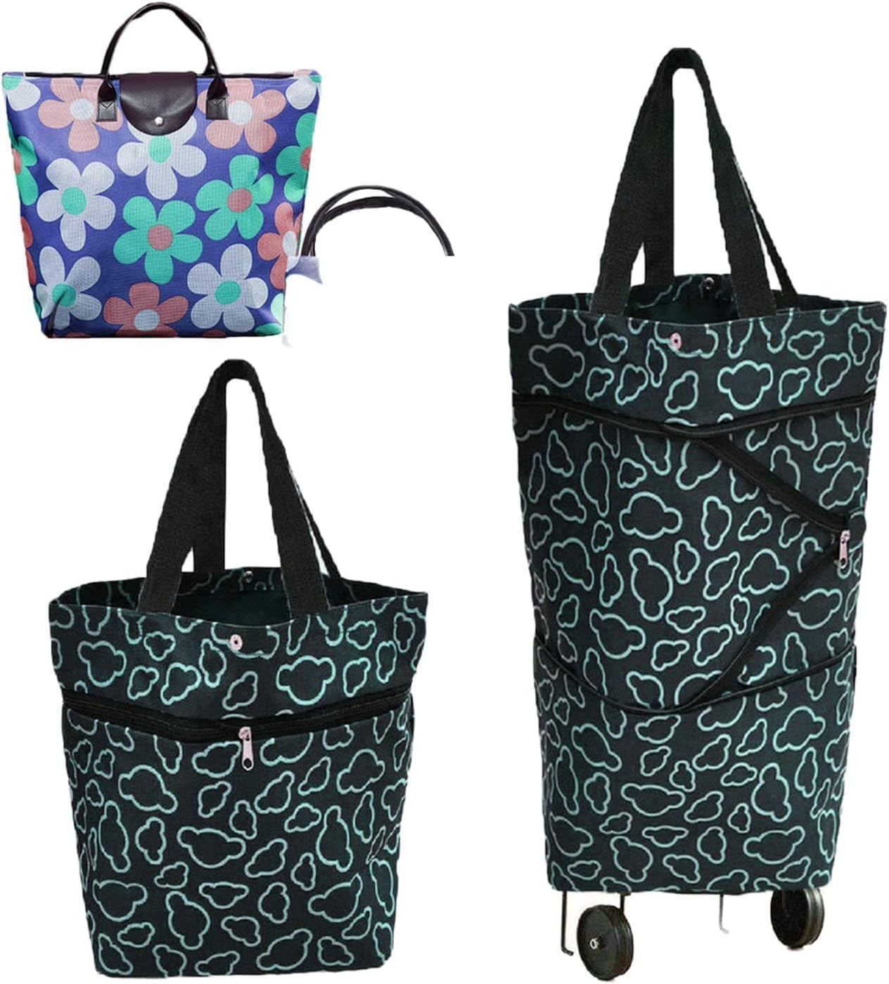 Collapsible Shopping Trolley Bag with 360 Degree Swivel Wheels