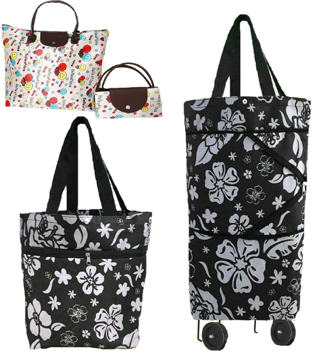 Collapsible Shopping Trolley Bag with 360 Degree Swivel Wheels
