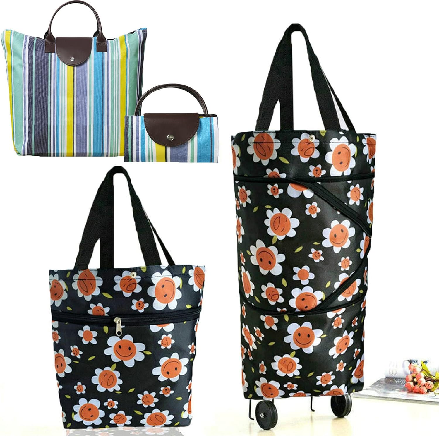 Collapsible Shopping Trolley Bag with 360 Degree Swivel Wheels