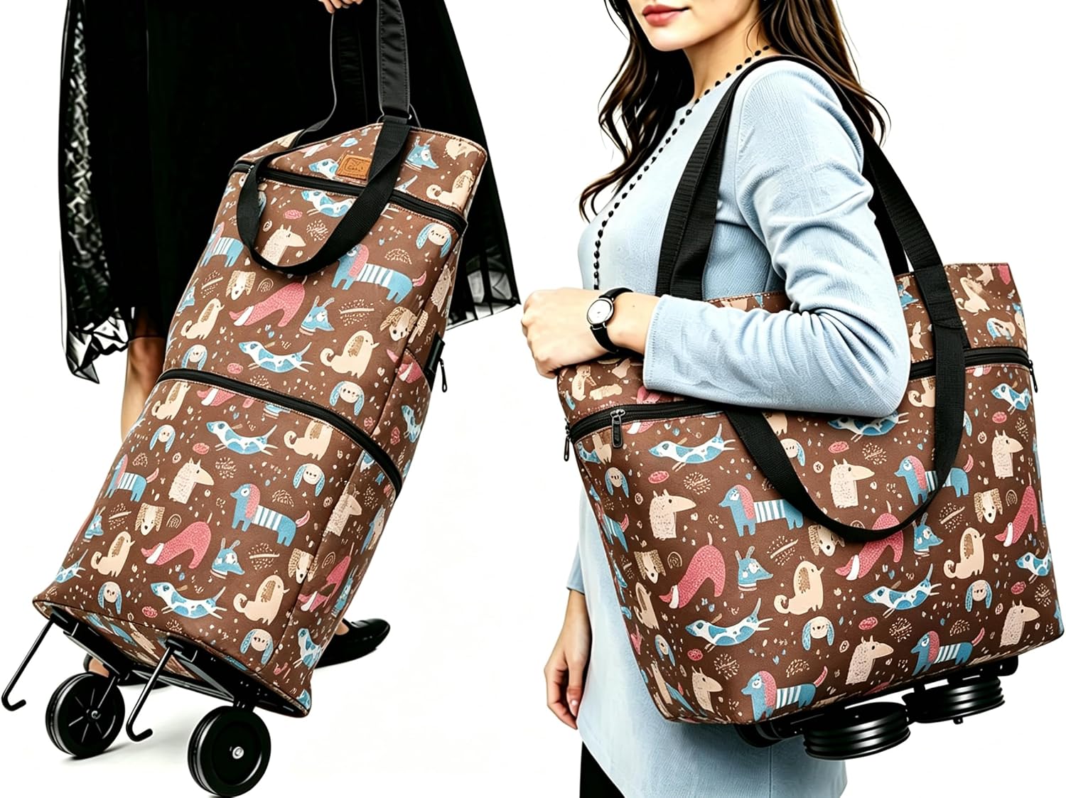 Collapsible Shopping Trolley Bag with 360 Degree Swivel Wheels