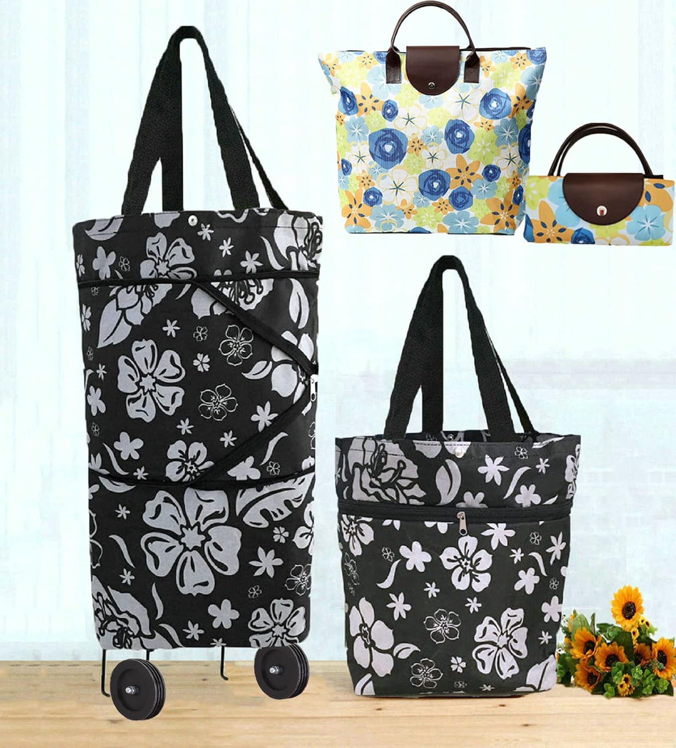 Collapsible Shopping Trolley Bag with 360 Degree Swivel Wheels