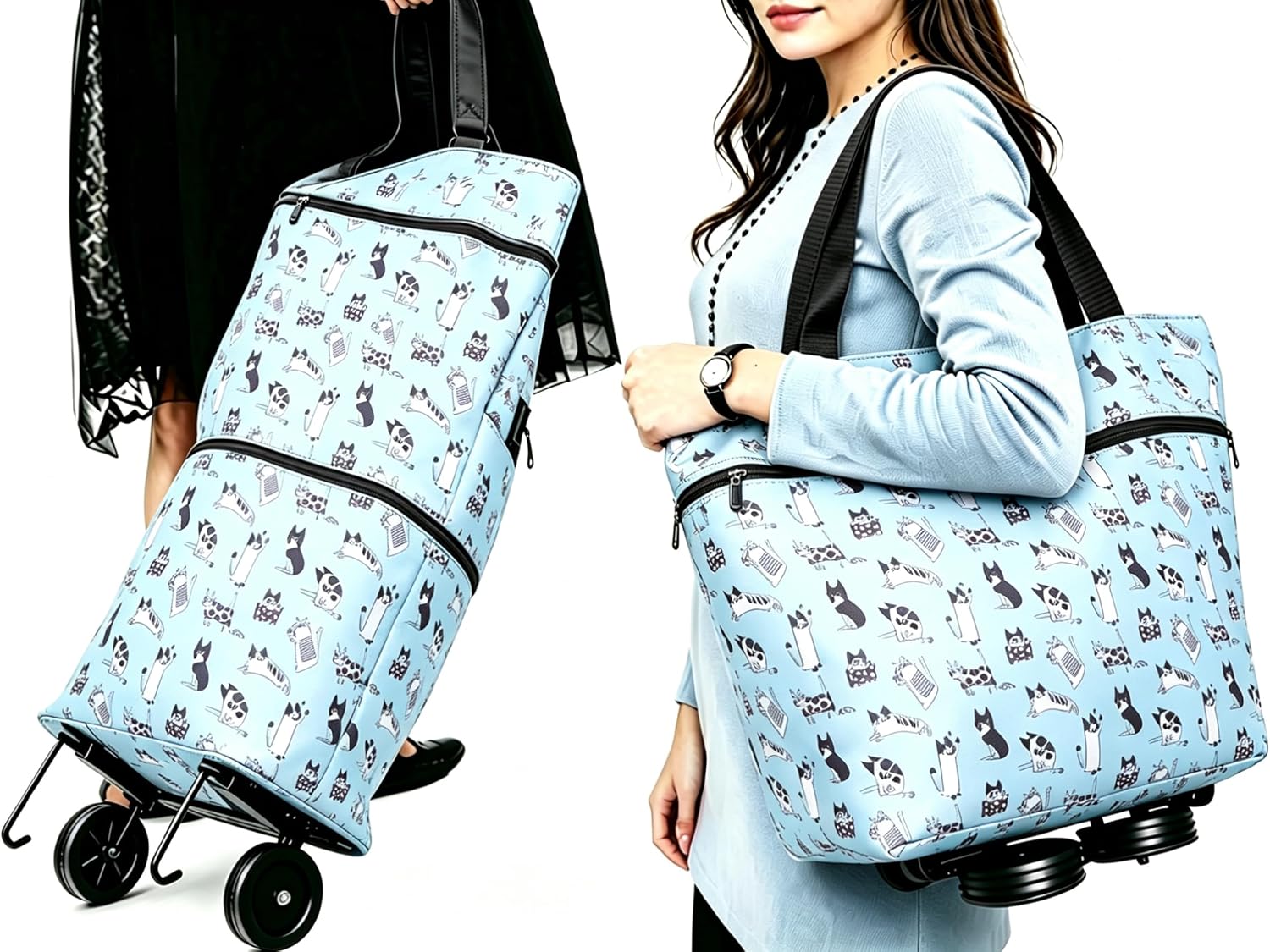 Collapsible Shopping Trolley Bag with 360 Degree Swivel Wheels