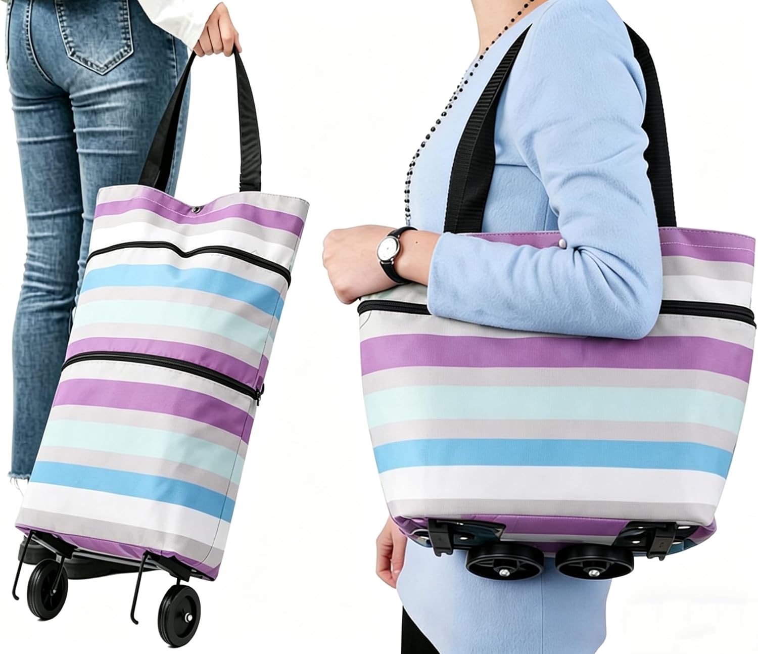 Collapsible Shopping Trolley Bag with 360 Degree Swivel Wheels