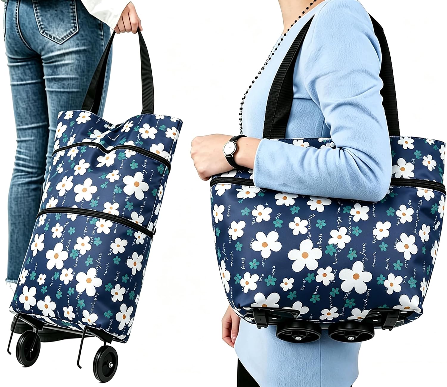 Collapsible Shopping Trolley Bag with 360 Degree Swivel Wheels