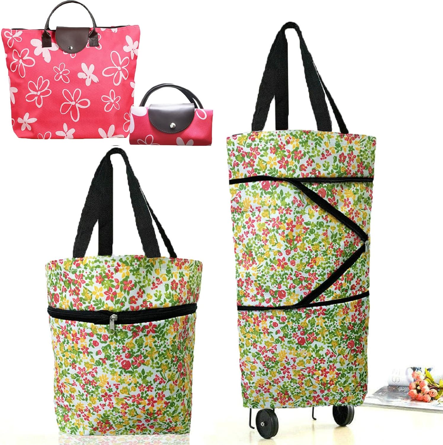Collapsible Shopping Trolley Bag with 360 Degree Swivel Wheels