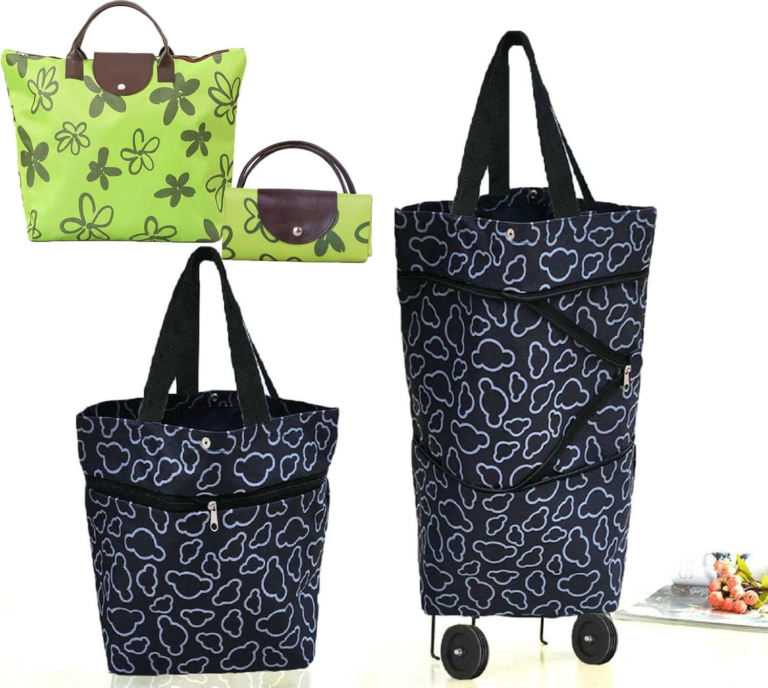 Collapsible Shopping Trolley Bag with 360 Degree Swivel Wheels