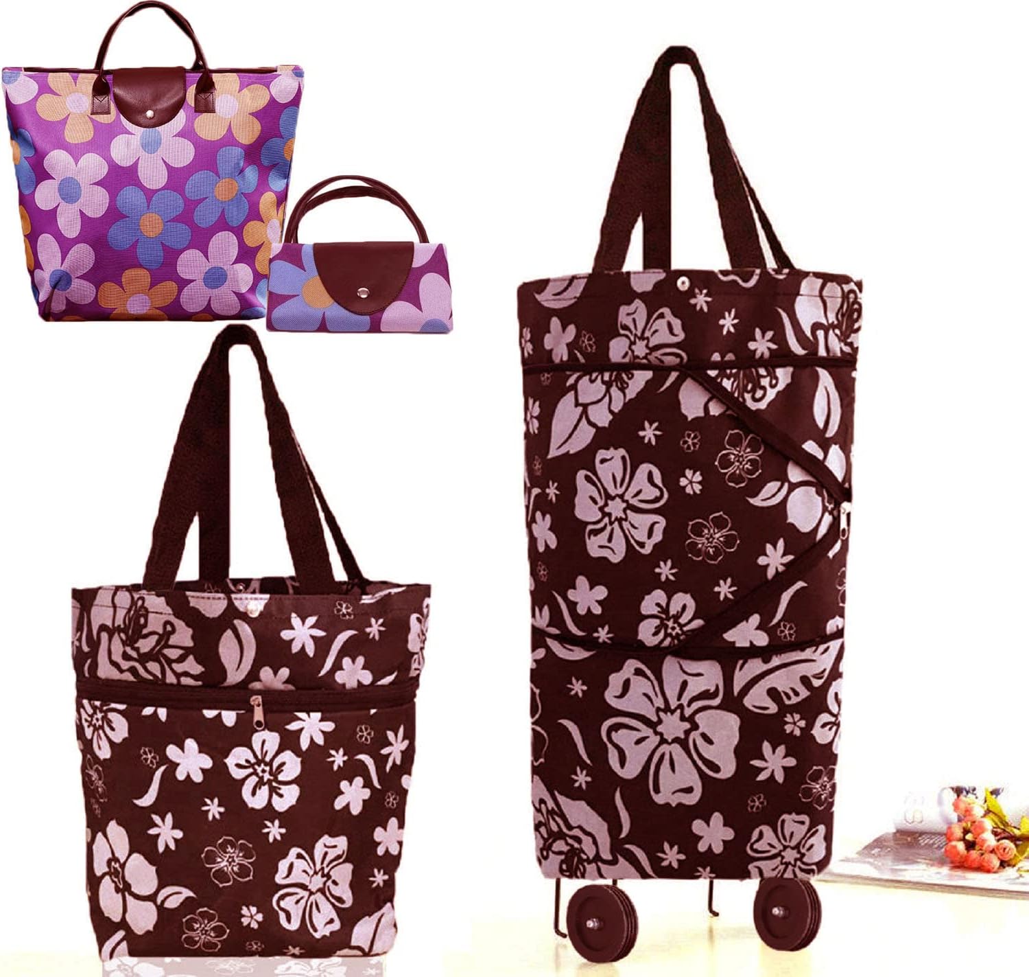 Collapsible Shopping Trolley Bag with 360 Degree Swivel Wheels