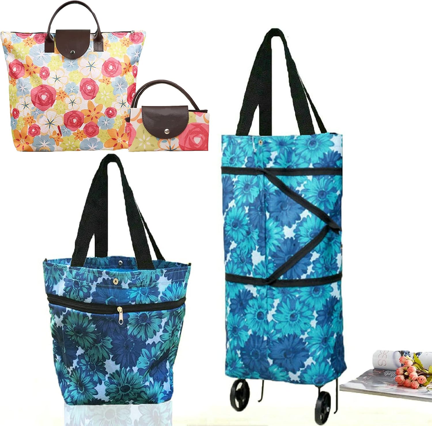 Collapsible Shopping Trolley Bag with 360 Degree Swivel Wheels