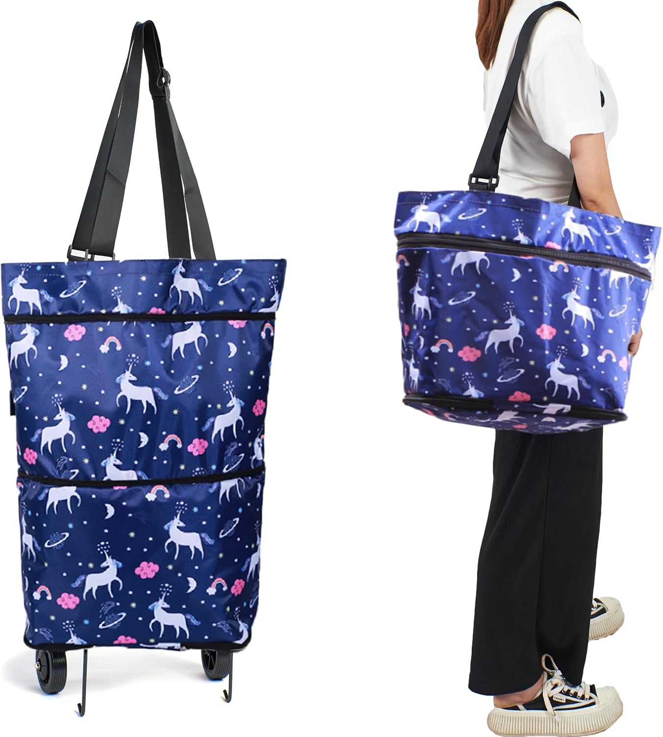 Collapsible Shopping Trolley Bag with 360 Degree Swivel Wheels