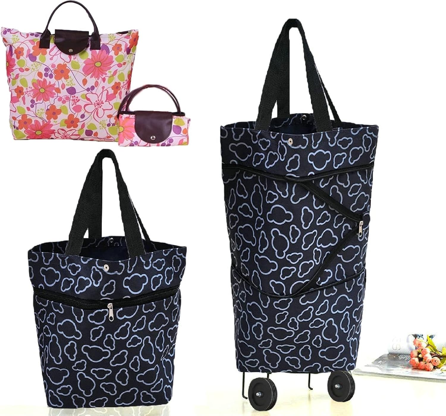 Collapsible Shopping Trolley Bag with 360 Degree Swivel Wheels