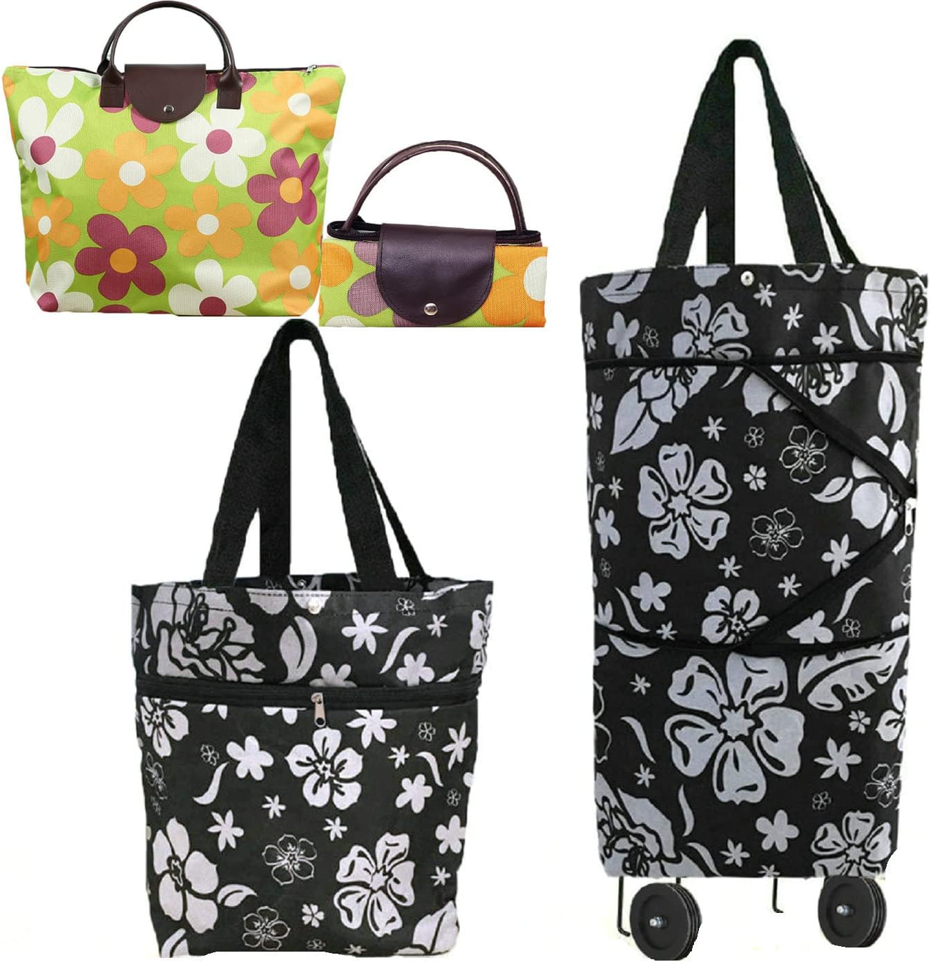 Collapsible Shopping Trolley Bag with 360 Degree Swivel Wheels