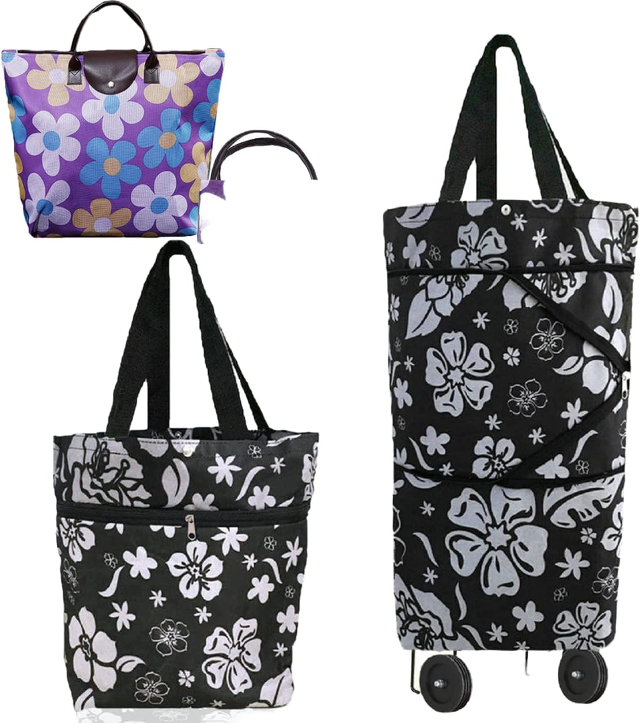 Collapsible Shopping Trolley Bag with 360 Degree Swivel Wheels