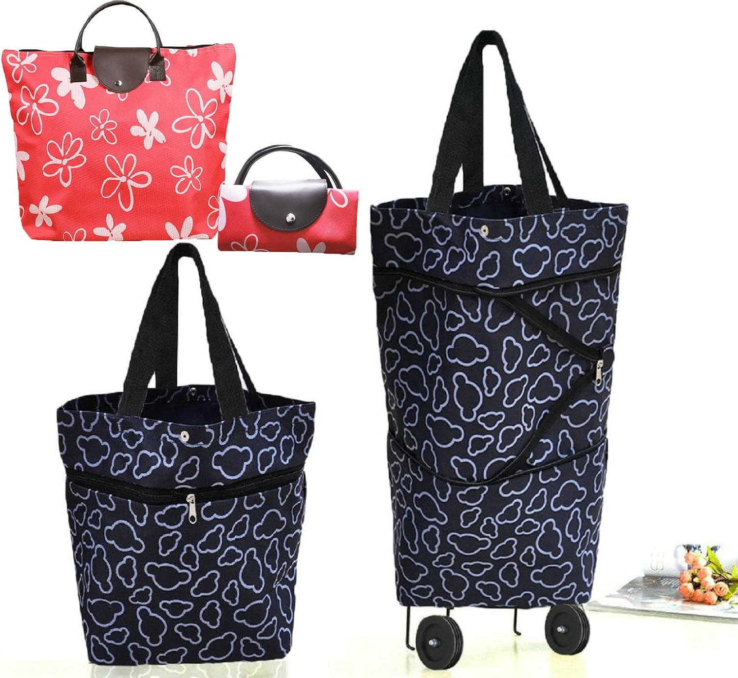 Collapsible Shopping Trolley Bag with 360 Degree Swivel Wheels